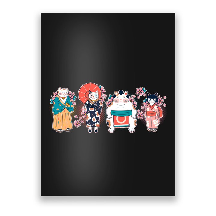 Funny Cute Japanese Cat Neko Family Poster