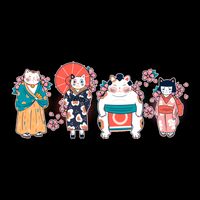 Funny Cute Japanese Cat Neko Family Poster