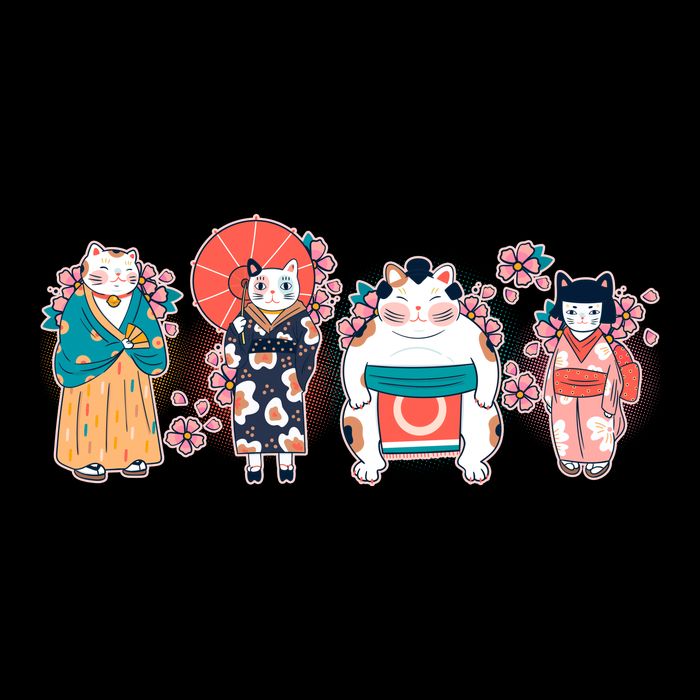 Funny Cute Japanese Cat Neko Family Poster