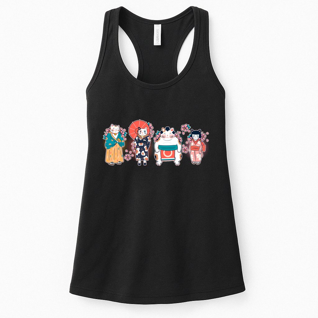 Funny Cute Japanese Cat Neko Family Womens Tank Top