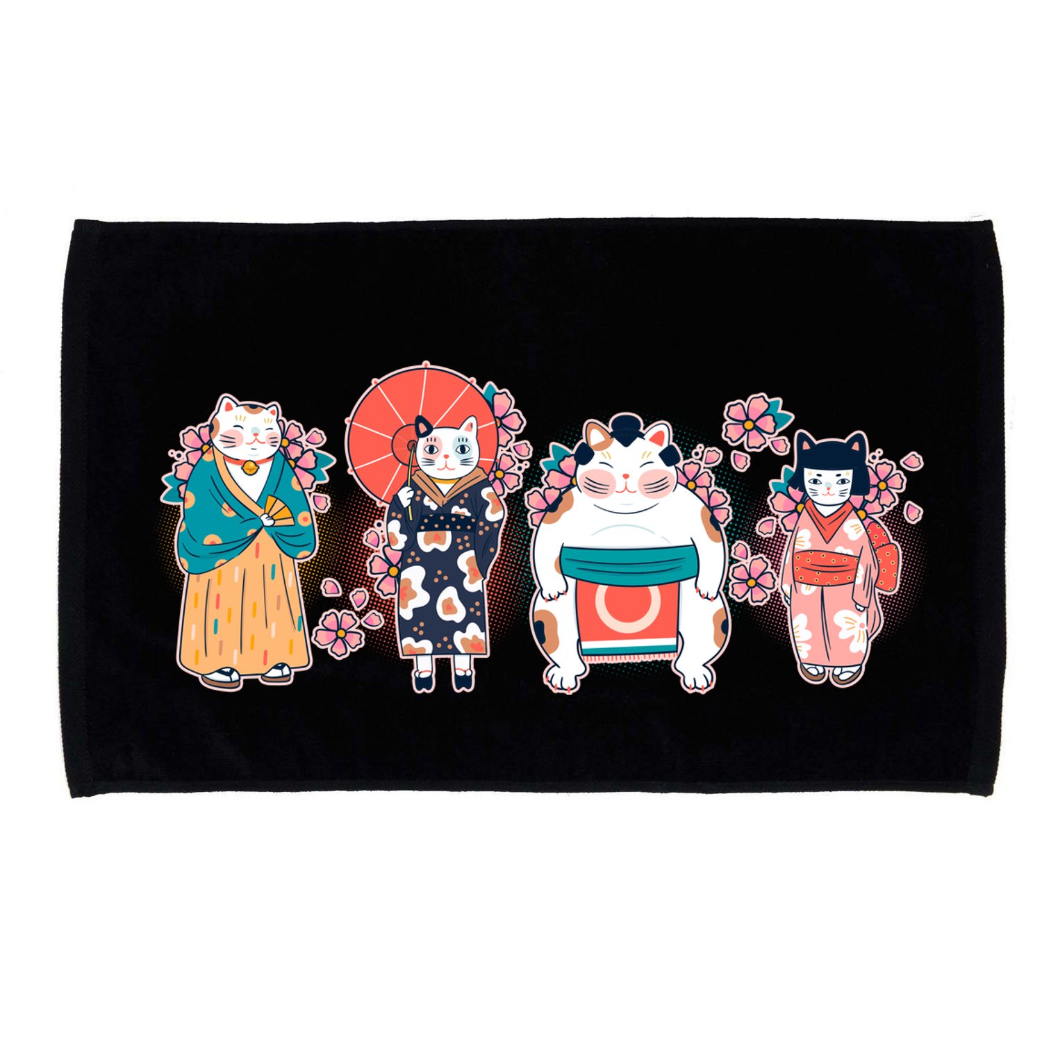 Funny Cute Japanese Cat Neko Family Microfiber Hand Towel