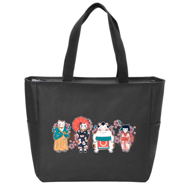 Funny Cute Japanese Cat Neko Family Zip Tote Bag