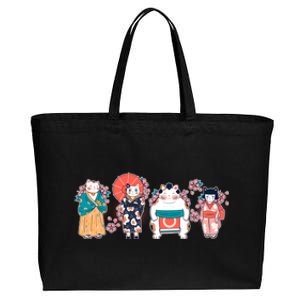 Funny Cute Japanese Cat Neko Family Cotton Canvas Jumbo Tote