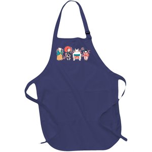 Funny Cute Japanese Cat Neko Family Full-Length Apron With Pockets