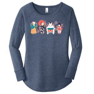 Funny Cute Japanese Cat Neko Family Women's Perfect Tri Tunic Long Sleeve Shirt