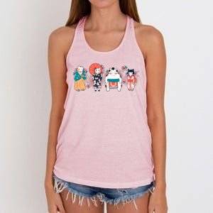 Funny Cute Japanese Cat Neko Family Women's Knotted Racerback Tank