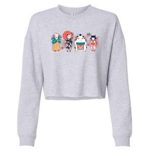 Funny Cute Japanese Cat Neko Family Cropped Pullover Crew