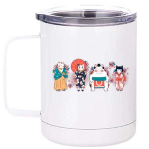 Funny Cute Japanese Cat Neko Family 12 oz Stainless Steel Tumbler Cup