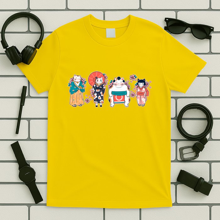 Funny Cute Japanese Cat Neko Family T-Shirt