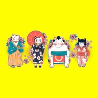 Funny Cute Japanese Cat Neko Family T-Shirt