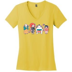 Funny Cute Japanese Cat Neko Family Women's V-Neck T-Shirt