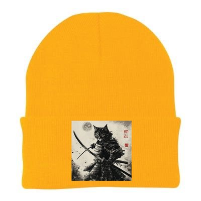 Funny Cat Japanese Samurai Ukiyo E Art Gift Knit Cap Winter Beanie