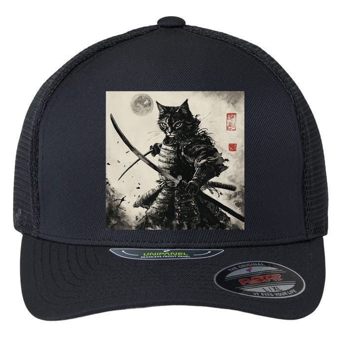 Funny Cat Japanese Samurai Ukiyo E Art Gift Flexfit Unipanel Trucker Cap