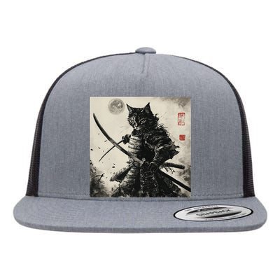 Funny Cat Japanese Samurai Ukiyo E Art Gift Flat Bill Trucker Hat