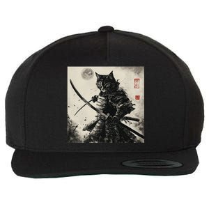 Funny Cat Japanese Samurai Ukiyo E Art Gift Wool Snapback Cap