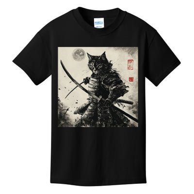 Funny Cat Japanese Samurai Ukiyo E Art Gift Kids T-Shirt