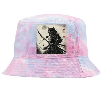 Funny Cat Japanese Samurai Ukiyo E Art Gift Tie-Dyed Bucket Hat