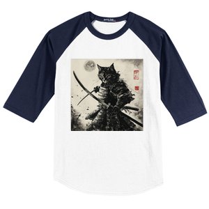 Funny Cat Japanese Samurai Ukiyo E Art Gift Baseball Sleeve Shirt