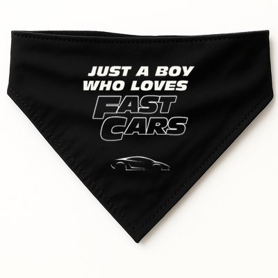 Fast Car Just A Boy Who Loves Fast Cars Funny Gift USA-Made Doggie Bandana