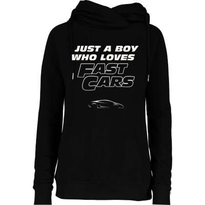 Fast Car Just A Boy Who Loves Fast Cars Funny Gift Womens Funnel Neck Pullover Hood