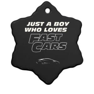 Fast Car Just A Boy Who Loves Fast Cars Funny Gift Ceramic Star Ornament