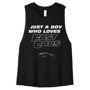 Fast Car Just A Boy Who Loves Fast Cars Funny Gift Women's Racerback Cropped Tank