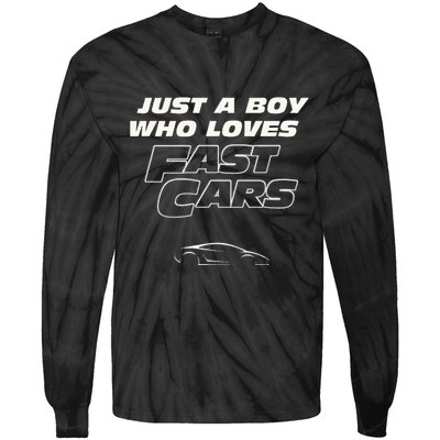 Fast Car Just A Boy Who Loves Fast Cars Funny Gift Tie-Dye Long Sleeve Shirt