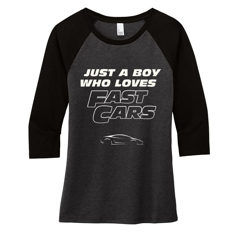 Fast Car Just A Boy Who Loves Fast Cars Funny Gift Women's Tri-Blend 3/4-Sleeve Raglan Shirt
