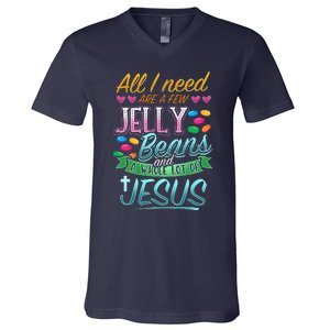 Fun Christian Jelly Bean Candy Lover Easter Jesus Saying V-Neck T-Shirt