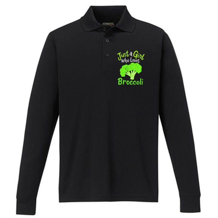 Fun Cute Just A Girl Who Loves Broccoli Performance Long Sleeve Polo