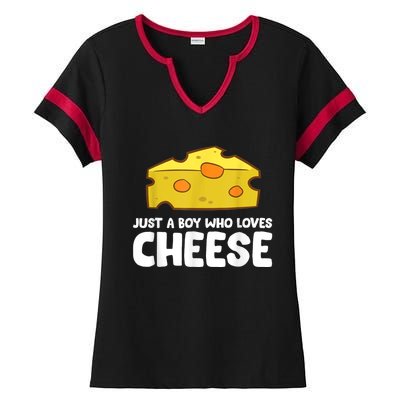 Funny Cheese Just A Boy Who Loves Cheese Ladies Halftime Notch Neck Tee