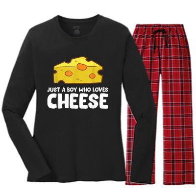 Funny Cheese Just A Boy Who Loves Cheese Women's Long Sleeve Flannel Pajama Set 