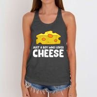 Funny Cheese Just A Boy Who Loves Cheese Women's Knotted Racerback Tank