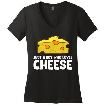 Funny Cheese Just A Boy Who Loves Cheese Women's V-Neck T-Shirt