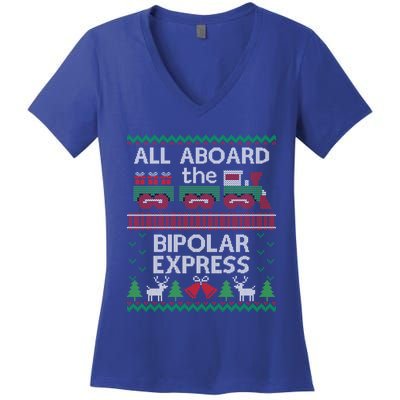 Funny Christmas Jumper Bipolar Express Train Gift Women's V-Neck T-Shirt