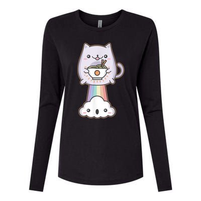 Farting Cat Japanese Ramen Noodle Kawaii Anime Gift Womens Cotton Relaxed Long Sleeve T-Shirt