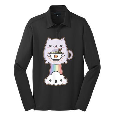 Farting Cat Japanese Ramen Noodle Kawaii Anime Gift Silk Touch Performance Long Sleeve Polo