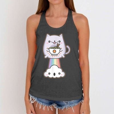 Farting Cat Japanese Ramen Noodle Kawaii Anime Gift Women's Knotted Racerback Tank