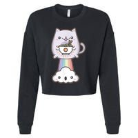 Farting Cat Japanese Ramen Noodle Kawaii Anime Gift Cropped Pullover Crew