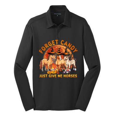 Forget Candy Just Give Me Horses Halloween Silk Touch Performance Long Sleeve Polo