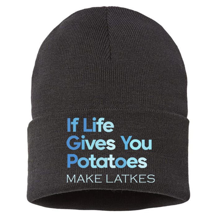 Funny Chanukah Jewish If Life Gives You Potatoes Make Latkes Sustainable Knit Beanie