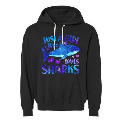 Funny Cute Just A Girl Who Loves Sharks Garment-Dyed Fleece Hoodie
