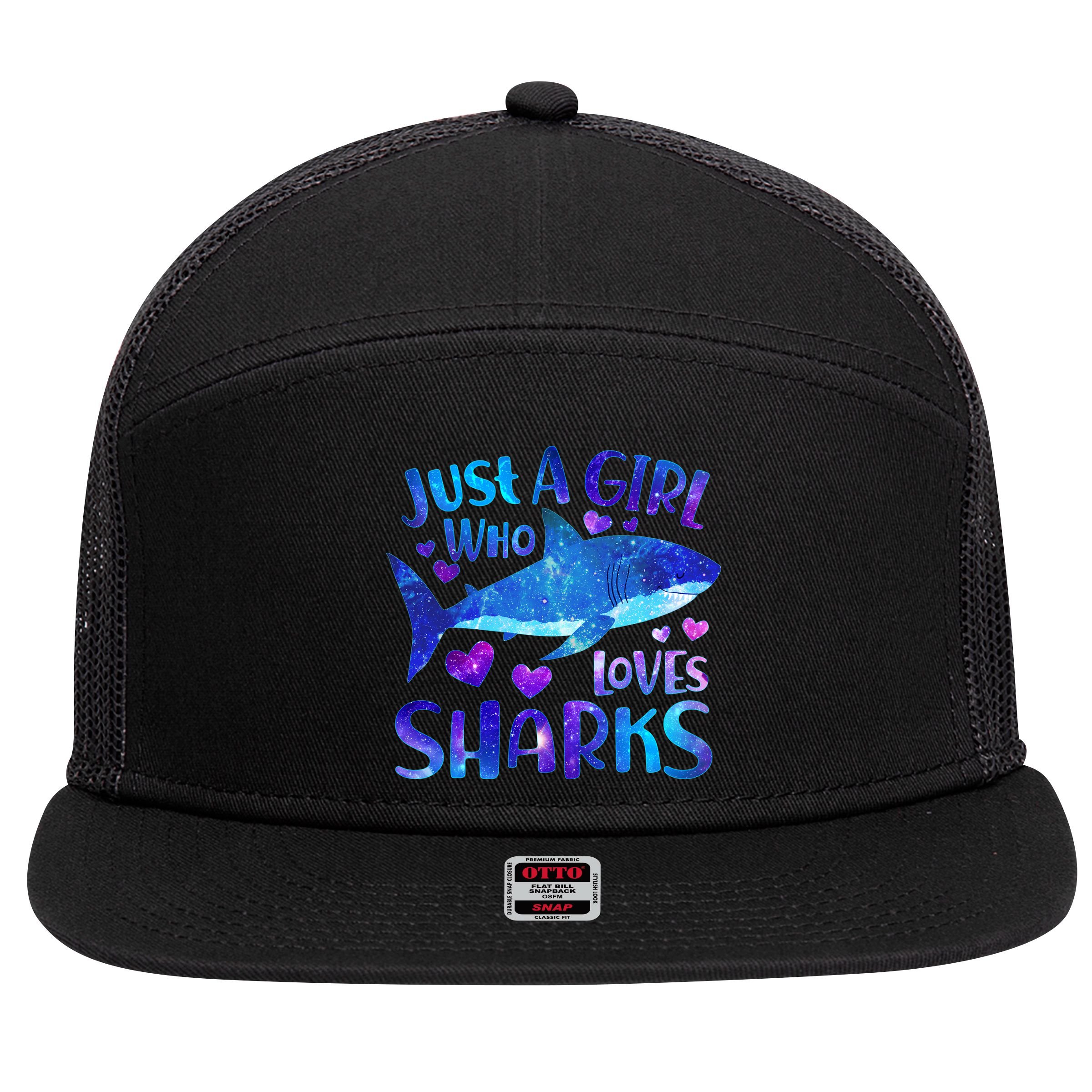 Funny Cute Just A Girl Who Loves Sharks 7 Panel Mesh Trucker Snapback Hat