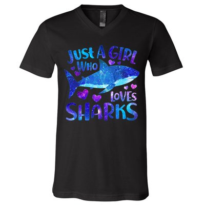 Funny Cute Just A Girl Who Loves Sharks V-Neck T-Shirt