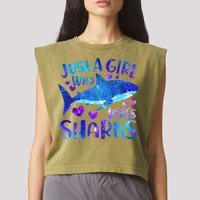 Funny Cute Just A Girl Who Loves Sharks Garment-Dyed Women's Muscle Tee