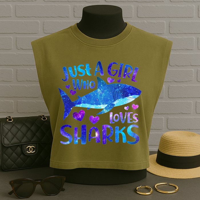 Funny Cute Just A Girl Who Loves Sharks Garment-Dyed Women's Muscle Tee
