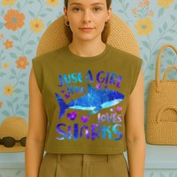 Funny Cute Just A Girl Who Loves Sharks Garment-Dyed Women's Muscle Tee