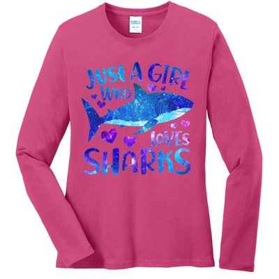 Funny Cute Just A Girl Who Loves Sharks Ladies Long Sleeve Shirt