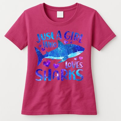 Funny Cute Just A Girl Who Loves Sharks Womens T-Shirt