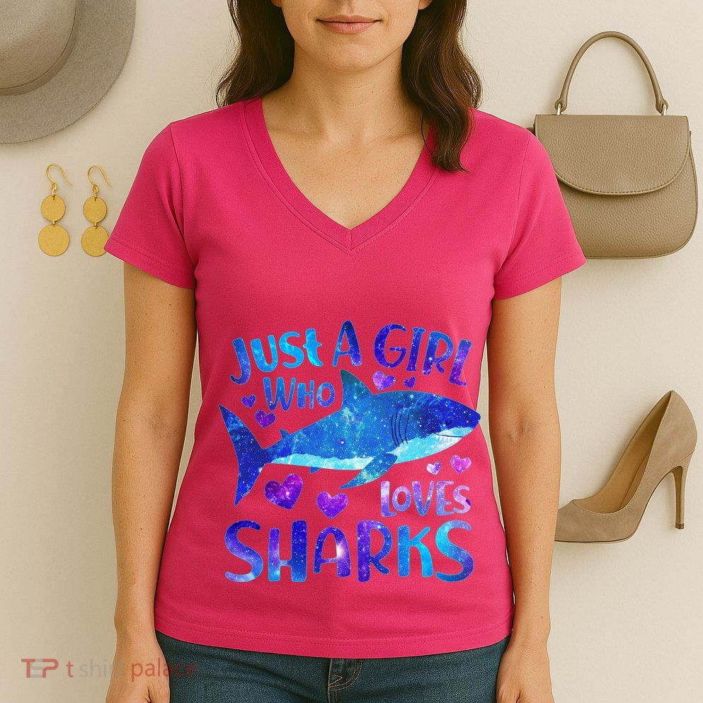 Funny Cute Just A Girl Who Loves Sharks Women's V-Neck T-Shirt